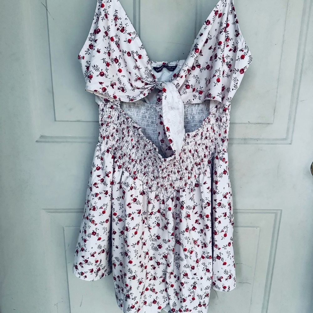 SHEIN White Dress with Red Floral Print